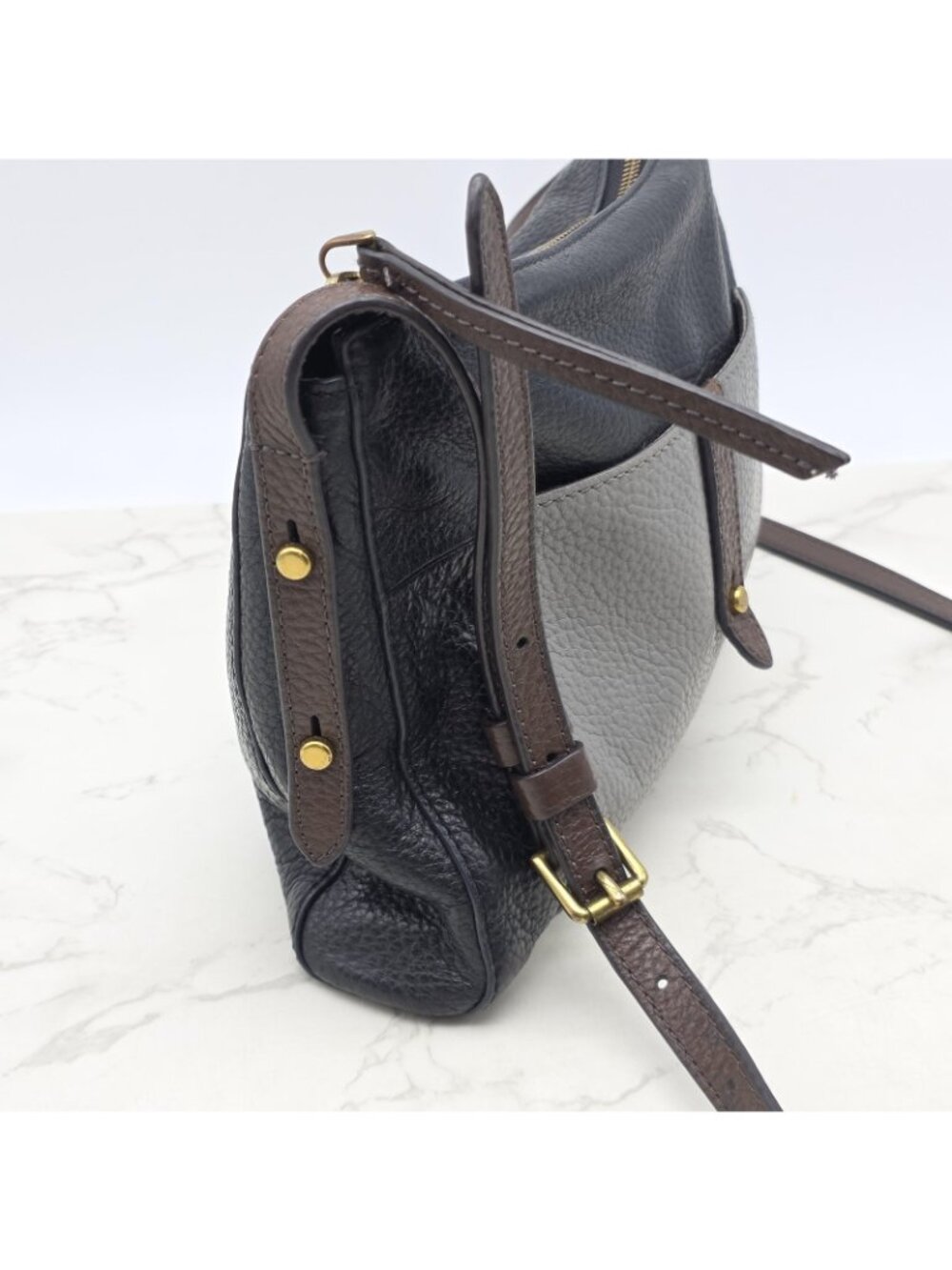 Fossil Crossbody Bag Womens Gemma Black Pebbled Leather Colorblock Zip Timeless - Picture 4 of 16